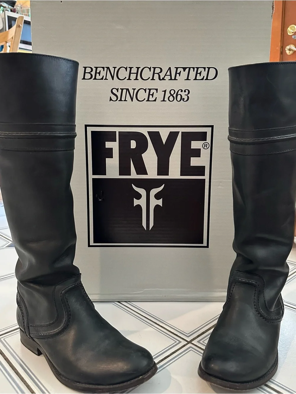 Frye Black Leather Knee-High Riding Boots